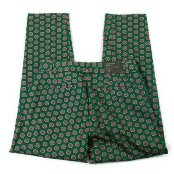 J. Crew Factory Green Pink Medallion Print City Fit Skimmer Pants Womens 0 - Picture 2 of 13